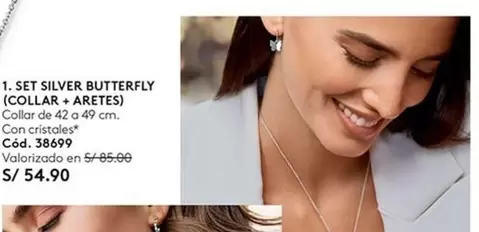 SET SILVER BUTTERFLY (COLLAR + ARETES) Cód. 38699