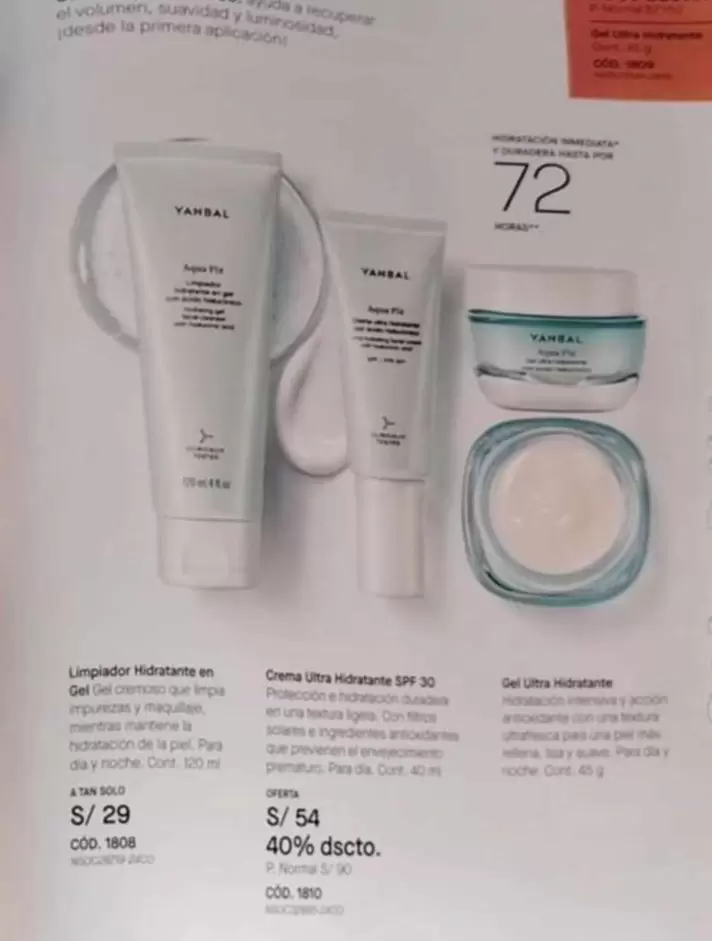 Yanbal - Limpiador hidratante en gel / Crema cara hidratante SPF 30 / Gel- crema hidratante