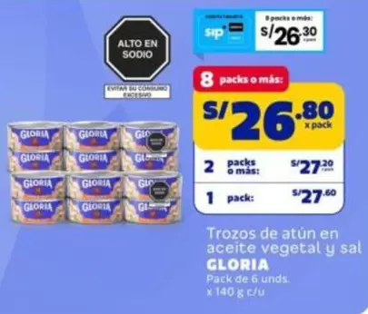 Gloria - Trozos de atún en aceite vegetal y sal