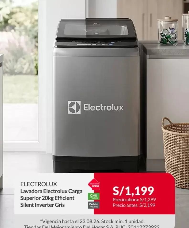 Electrolux - Lavadora  Carga Superior 20kg Efficient Silent Inverter Gris