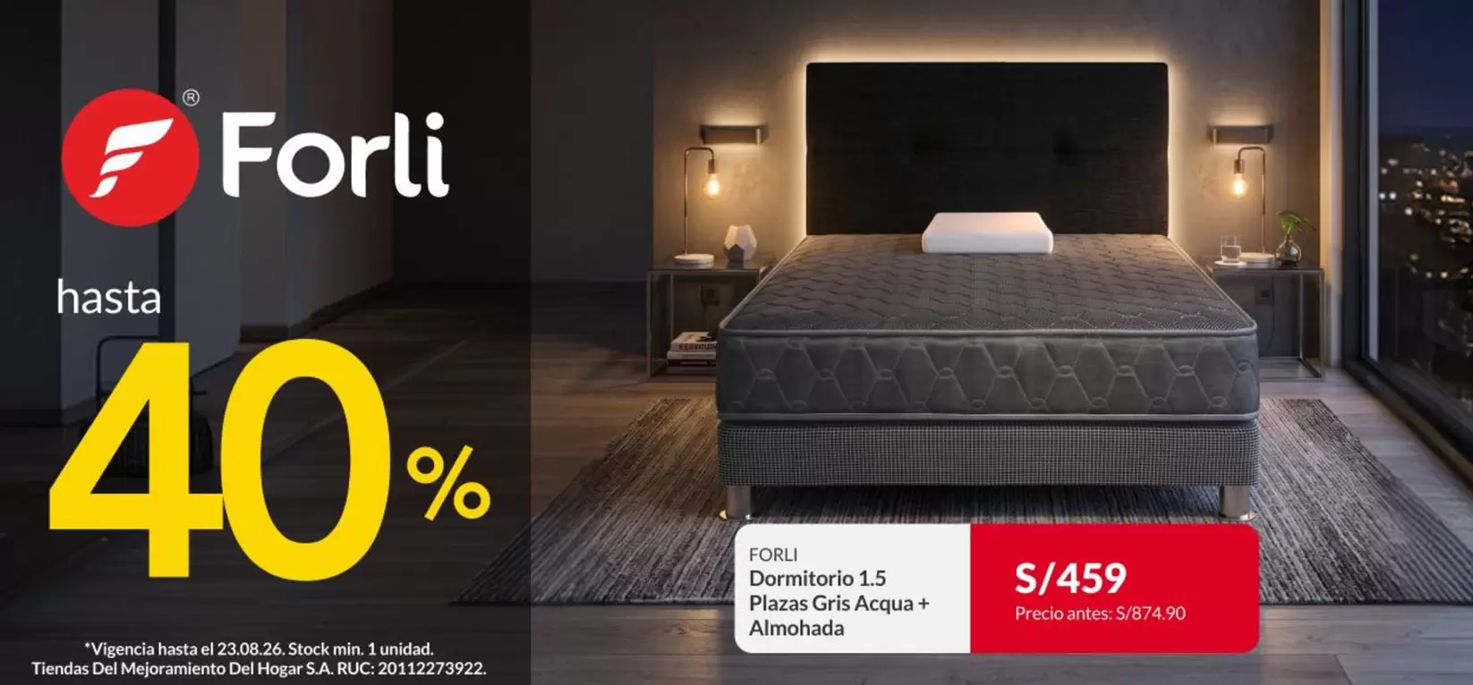 Forli - Dormitorio 1.5 Plazas Gris Antracita + Almohada