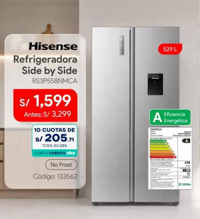 Hisense - Refrigeradora Side by Side RS3P558NMCA