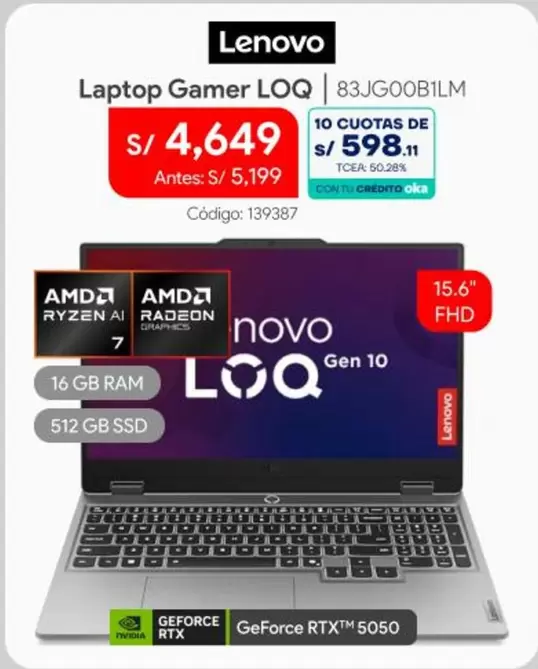 Lenovo - Laptop Gamer LOQ 83JG00B1LM
