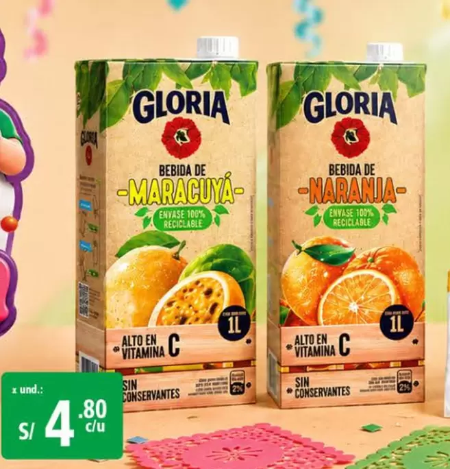 Gloria - Bebida de Maracuyá y Bebida de Naranja