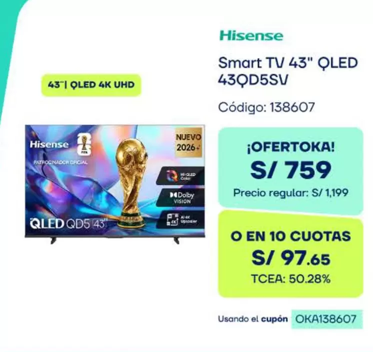 Hisense - Smart TV 43" QLED 43QD5SV
