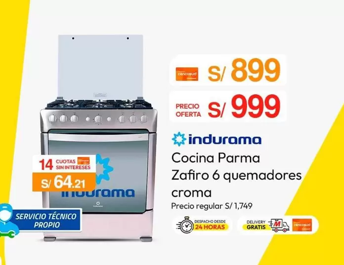 Indurama - Cocina Parma Zafiro 6 quemadores