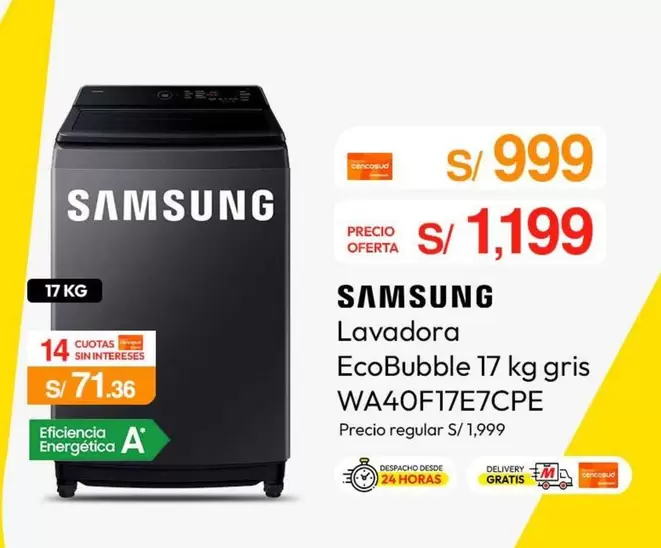 Samsung - Lavadora EcoBubble 17 kg gris WA40F17E7CPE