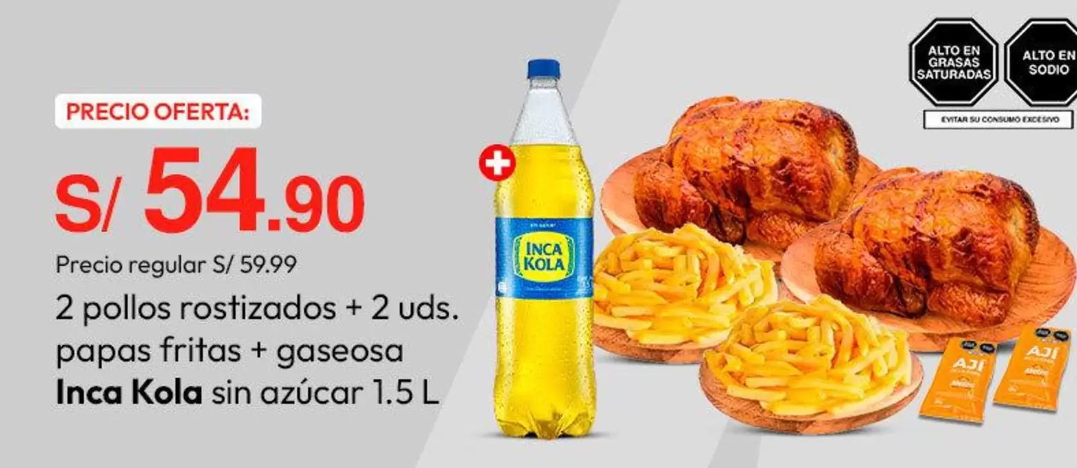 Inca Kola - 2 pollos rostizados + 2 uds. papas fritas + gaseosa