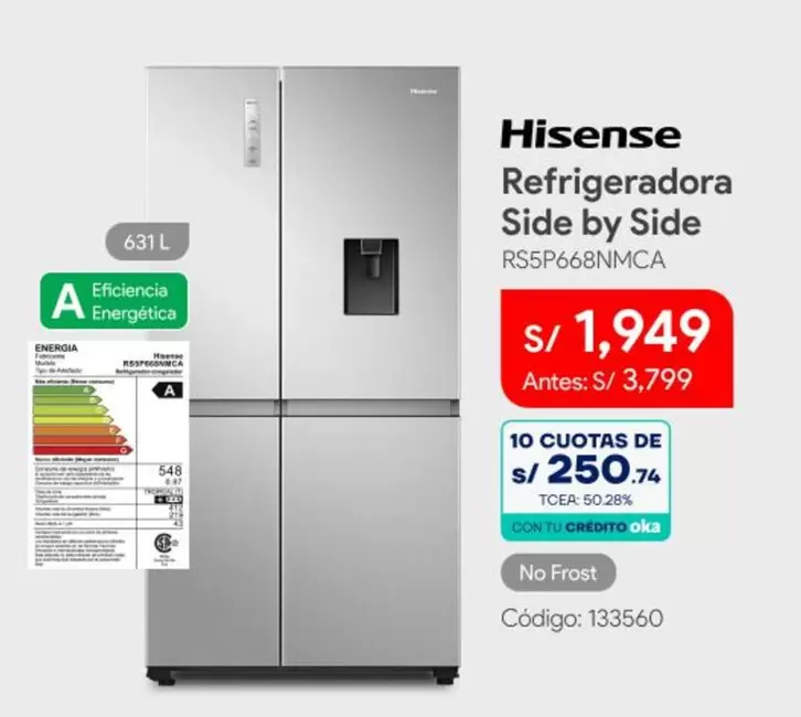 Hisense - Refrigeradora Side by Side RS5P668NMCA