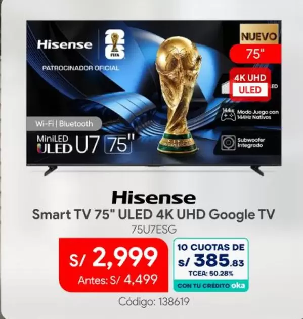 Hisense - Smart TV 75" ULED 4K UHD Google TV 75U7ESG