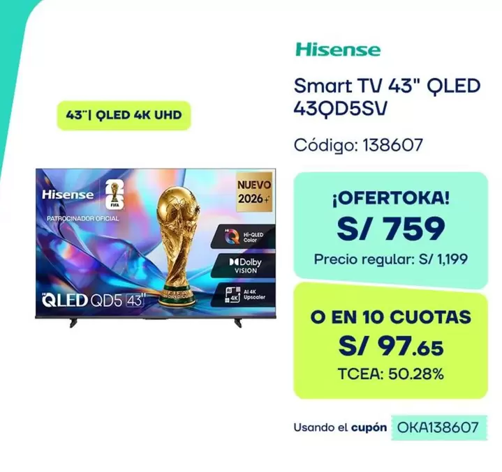 Hisense - Smart TV 43" QLED 43QD5SV