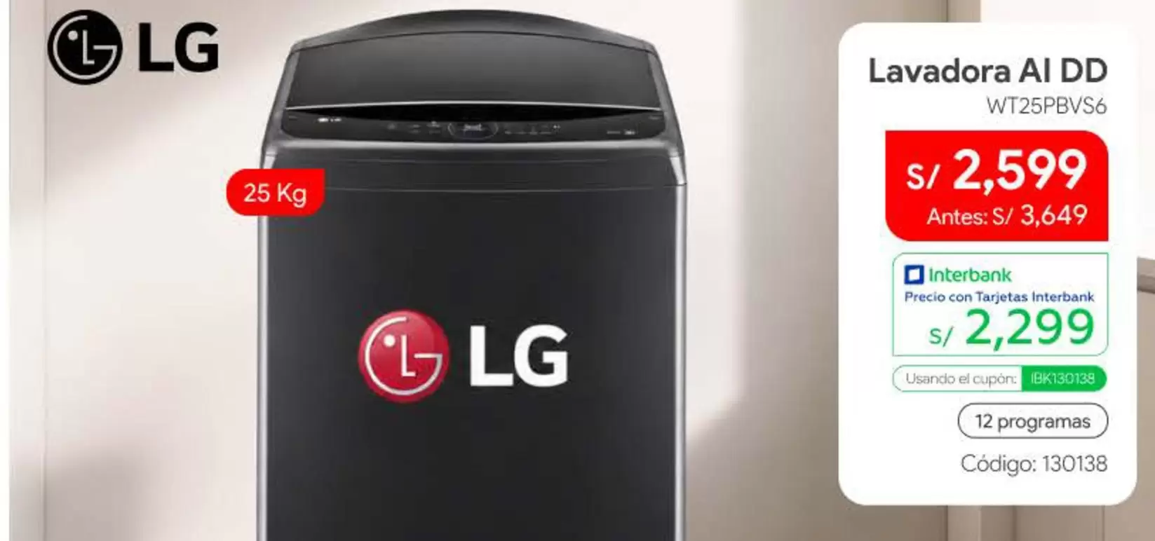 Lg - Lavadora AI DD WT25PBV56