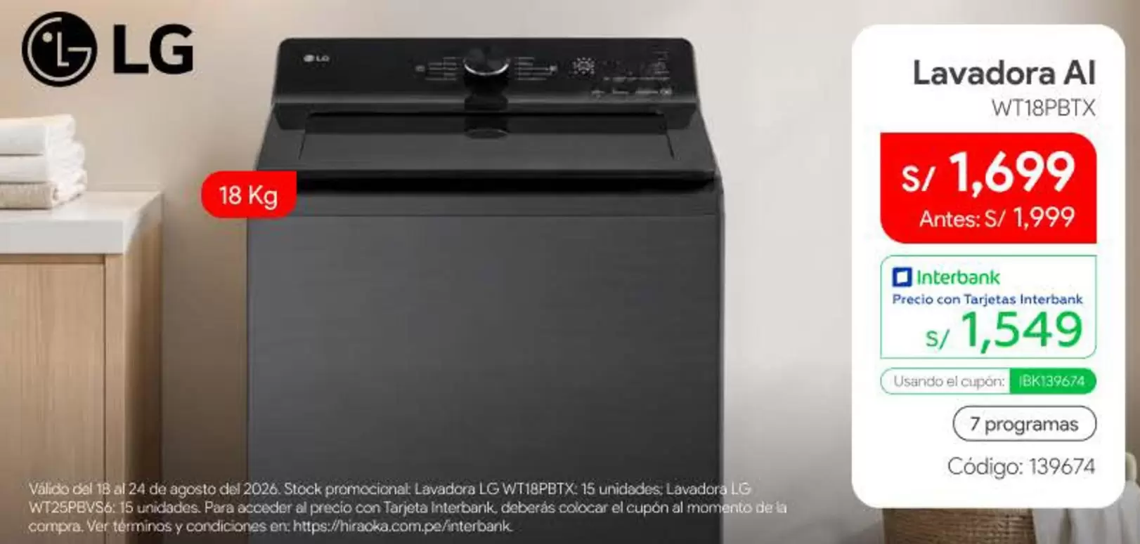 Lg - Lavadora AI WT18PBTX