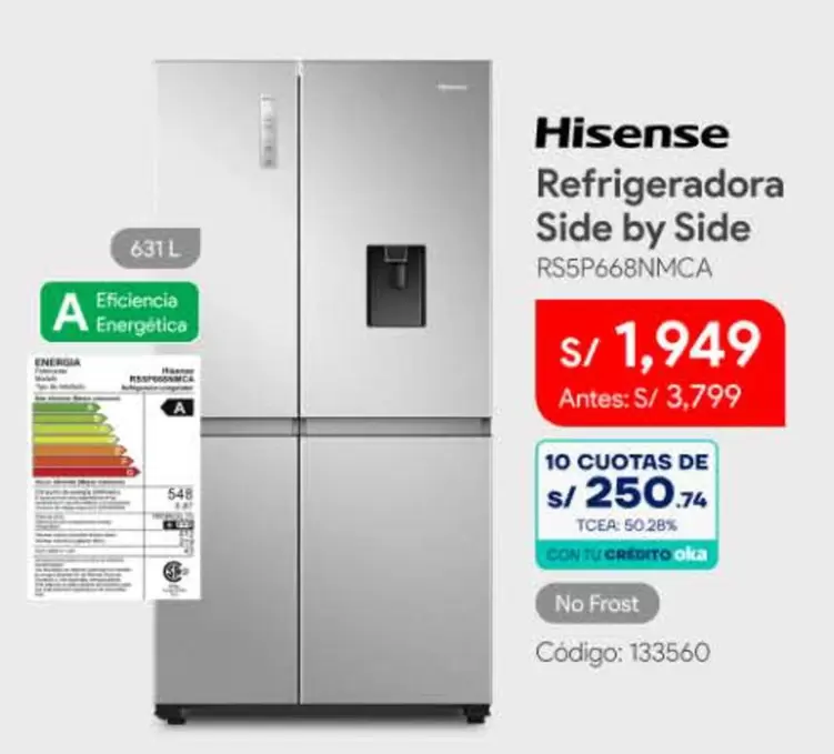 Hisense - Refrigeradora Side by Side RSSP668NMCA