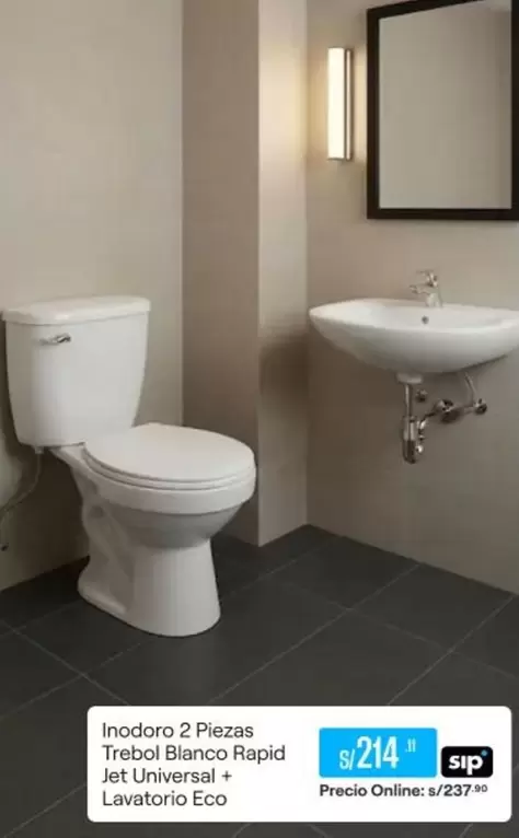 Universal - Inodoro 2 Piezas Trebol Blanco Rapid Jet + Lavatorio Eco