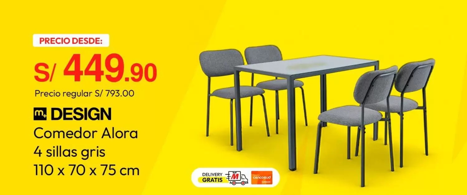 Comedor Alora 4 sillas gris