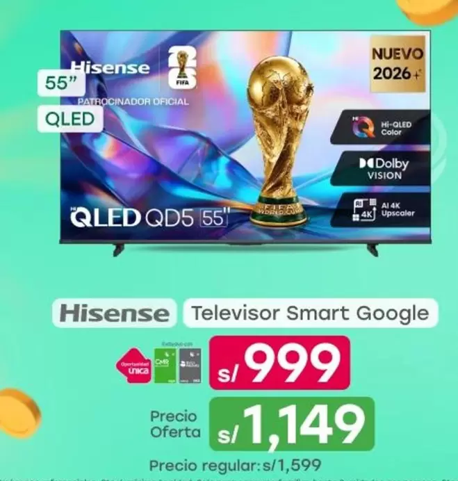 Hisense - Televisor Smart Google QLED QD5 55"