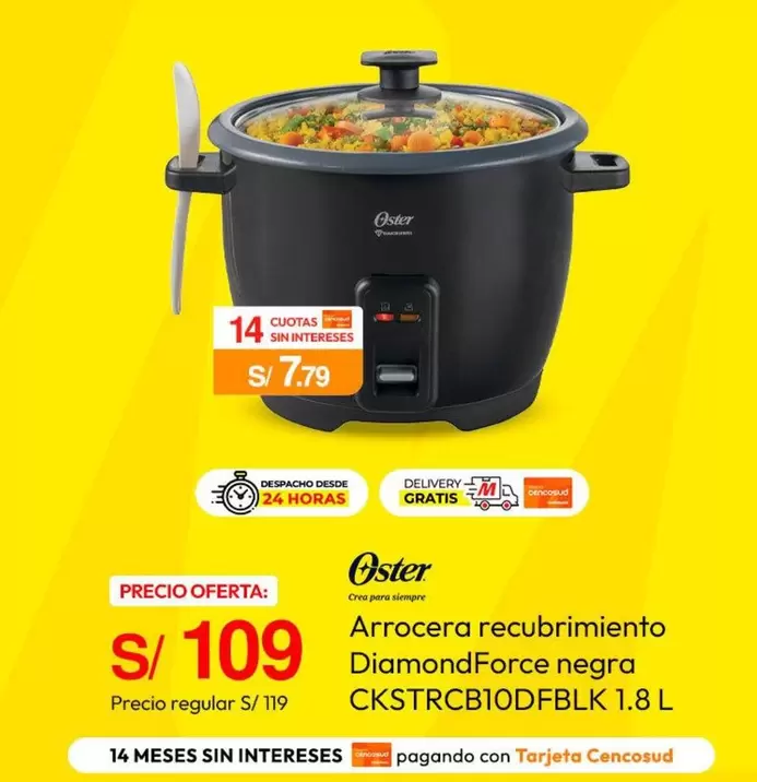 Oster - Arrocera recubrimiento DiamondForce negra CKSTRCB10DFBLK 1.8 L