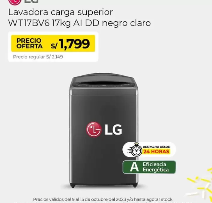 Lg - Lavadora carga superior WT17BV6 17kg AI DD negro claro