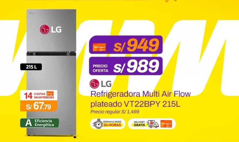 Lg - Refrigeradora Multi Air Flow plateado VT22BPY 215L