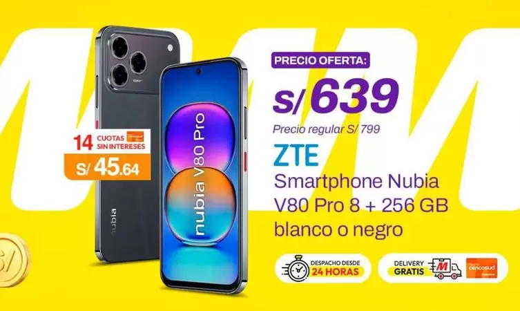ZTE - Smartphone Nubia V80 Pro + 256 GB blanco o negro