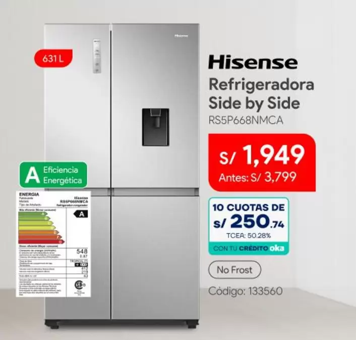 Hisense - Refrigeradora Side by Side RSSP668NMCA