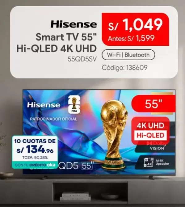 Hisense - Smart TV 55" Hi-QLED 4K UHD 55QD5SV