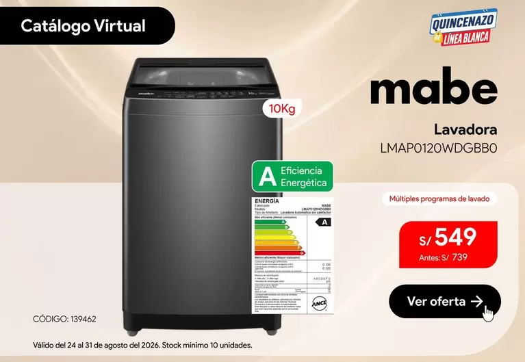 Mabe - Lavadora LMAP0120WDBGGBO
