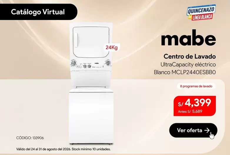 Mabe - Centro de Lavado UltraCapacity eléctrico Blanco MCLP2440ESBB0