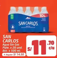 San Carlos - Agua Sin Gas Pqte. x 20 und. Bot. x 500 ml.