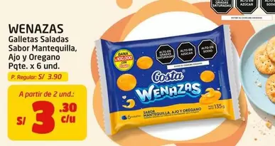 Costa - Galletas Saladas Sabor Mantequilla, Ajo y Oregano