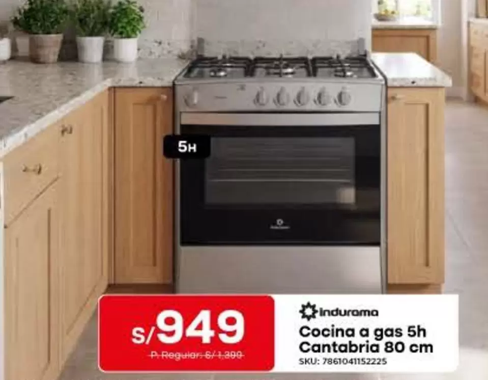 Indurama - Cocina a gas 5h Cantabria 80 cm