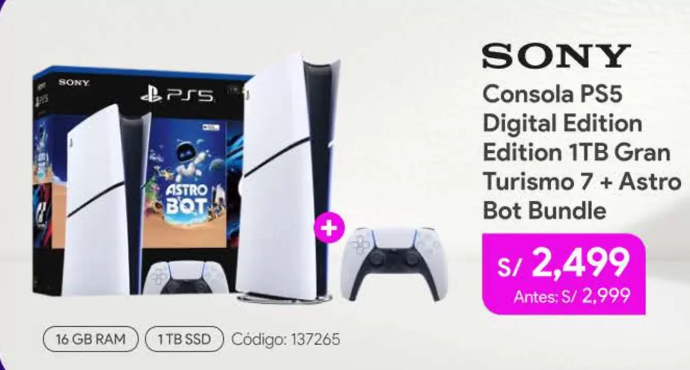 Sony - Consola PS5 Digital Edition 1TB Gran Turismo 7 + Astro Bot Bundle