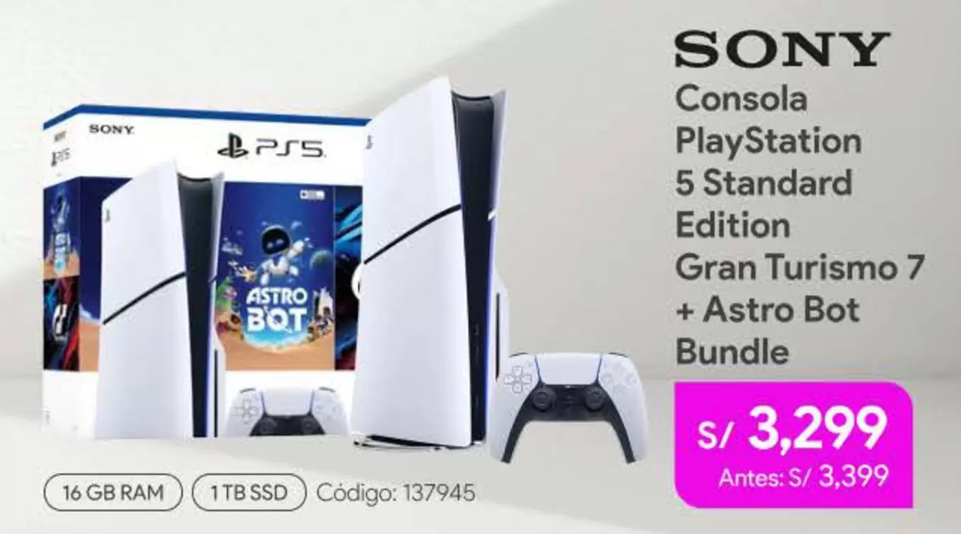 Sony - Consola PlayStation 5 Standard Edition Gran Turismo 7 + Astro Bot Bundle Código: 137945