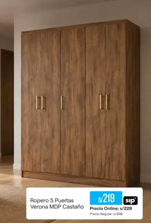Ropero 5 Puertas Verona MDP Castaño