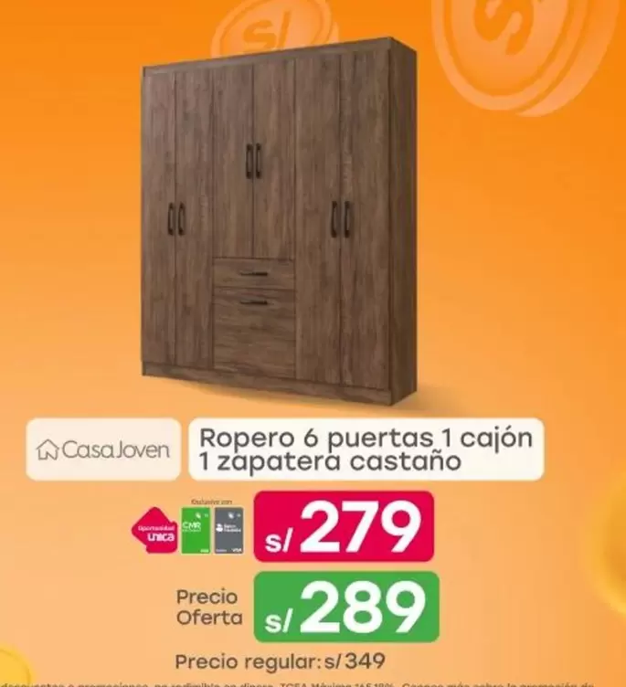 Casa Joven - Ropero 6 puertas 1 cajón 1 zapatera