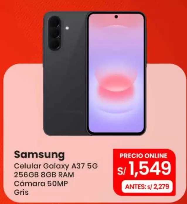 Samsung - Celular Galaxy A37 5G 256GB 8GB RAM Cámara 50MP Gris