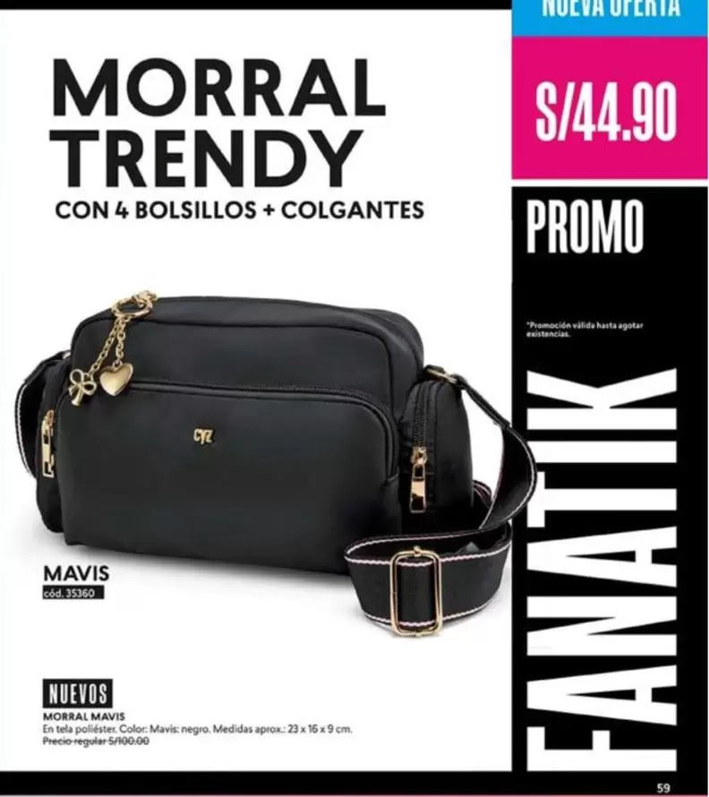 Trendy - MORRAL TRENDY CON 4 BOLSILLOS + COLGANTES