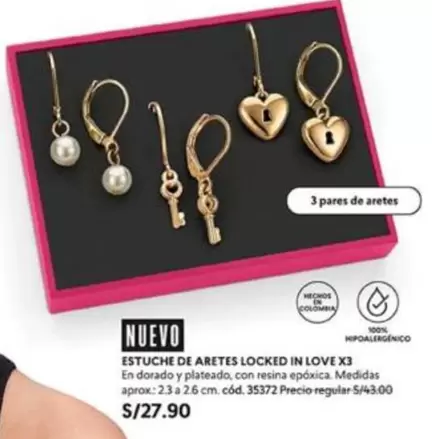 Dorado - ESTUCHE DE ARETES LOCKED IN LOVE X3 Cód. 35372