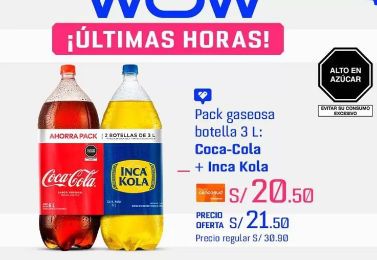 Coca-Cola - Pack gaseosa botella 3 L:  + Inca Kola