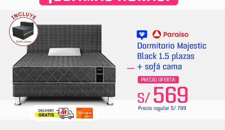 Paraiso - Dormitorio Majestic Black 1.5 plazas