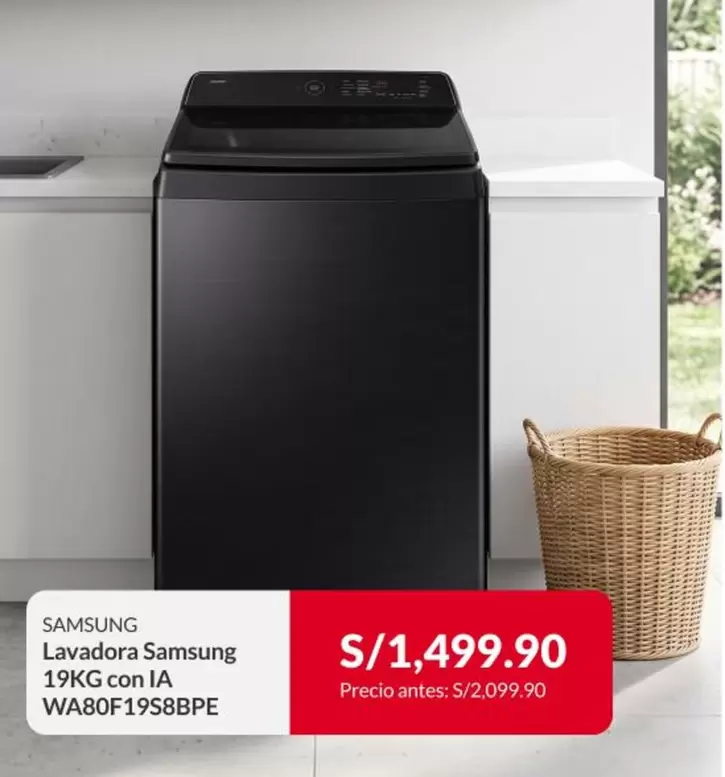 Samsung - Lavadora 19KG con IA WA80F19S8BPE