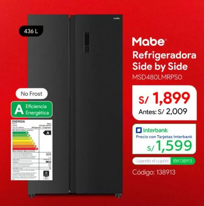 Mabe - Refrigeradora Side by Side MSD480LMRPSO