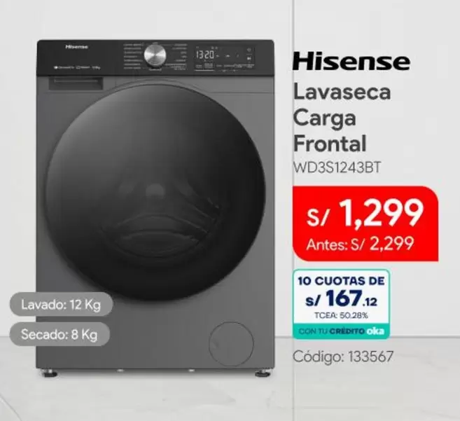 Hisense - Lavaseca Carga Frontal WD3S1243BT