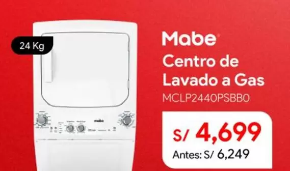 Mabe - Centro de Lavado a Gas MCLP2440PSBB0