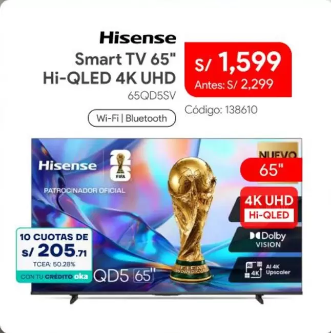 Hisense - Smart TV 65" Hi-QLED 4K UHD 65QD5SSV