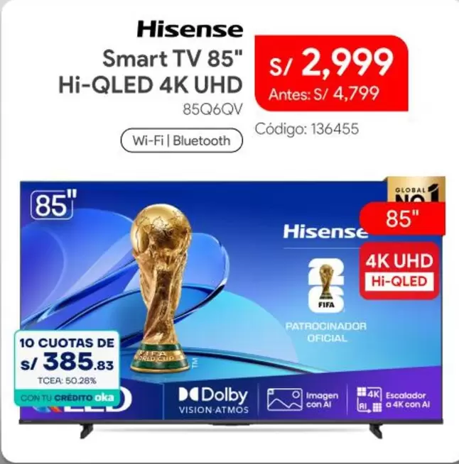 Hisense - Smart TV 85" Hi-QLED 4K UHD 85Q6OV