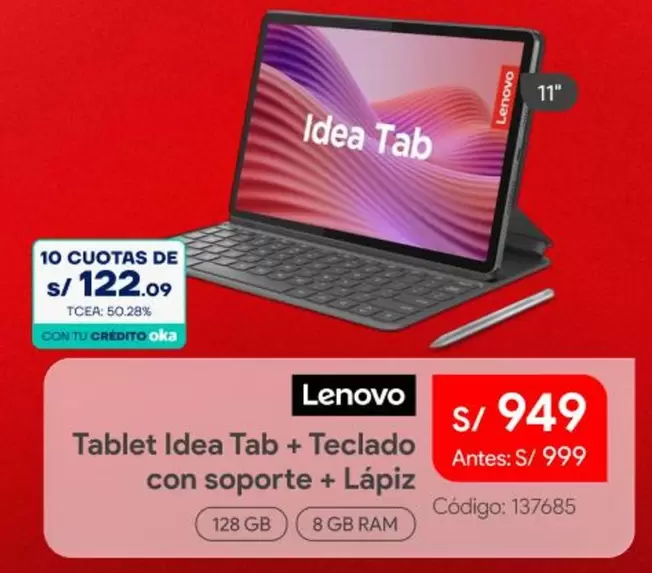 Lenovo - Tablet Idea Tab + Teclado con soporte + Lápiz