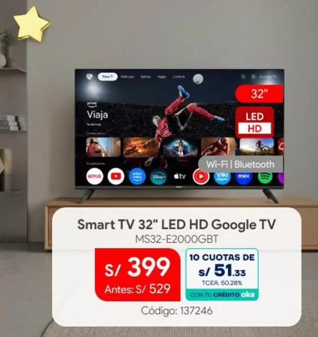 Smart - TV 32" LED HD Google TV MS32-E2000GBT