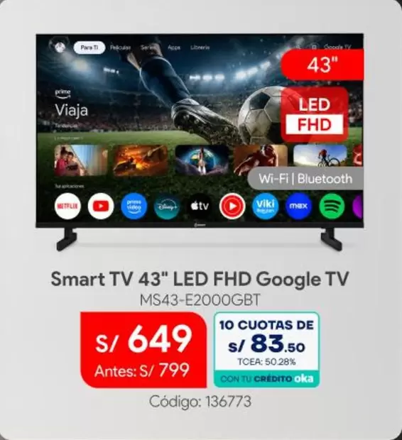 Smart - TV 43" LED FHD Google TV MS43-E2000GBT